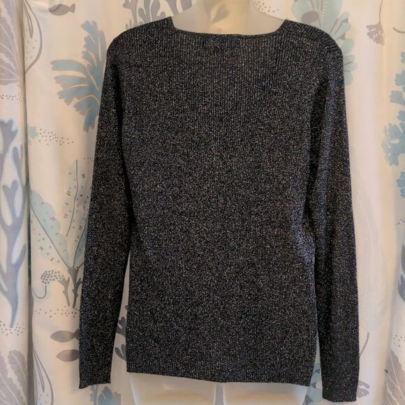 Petite Sophisticate Charcoal Grey + Silver Silk Blend Cardigan Sweater Sz M - Picture 4 of 9